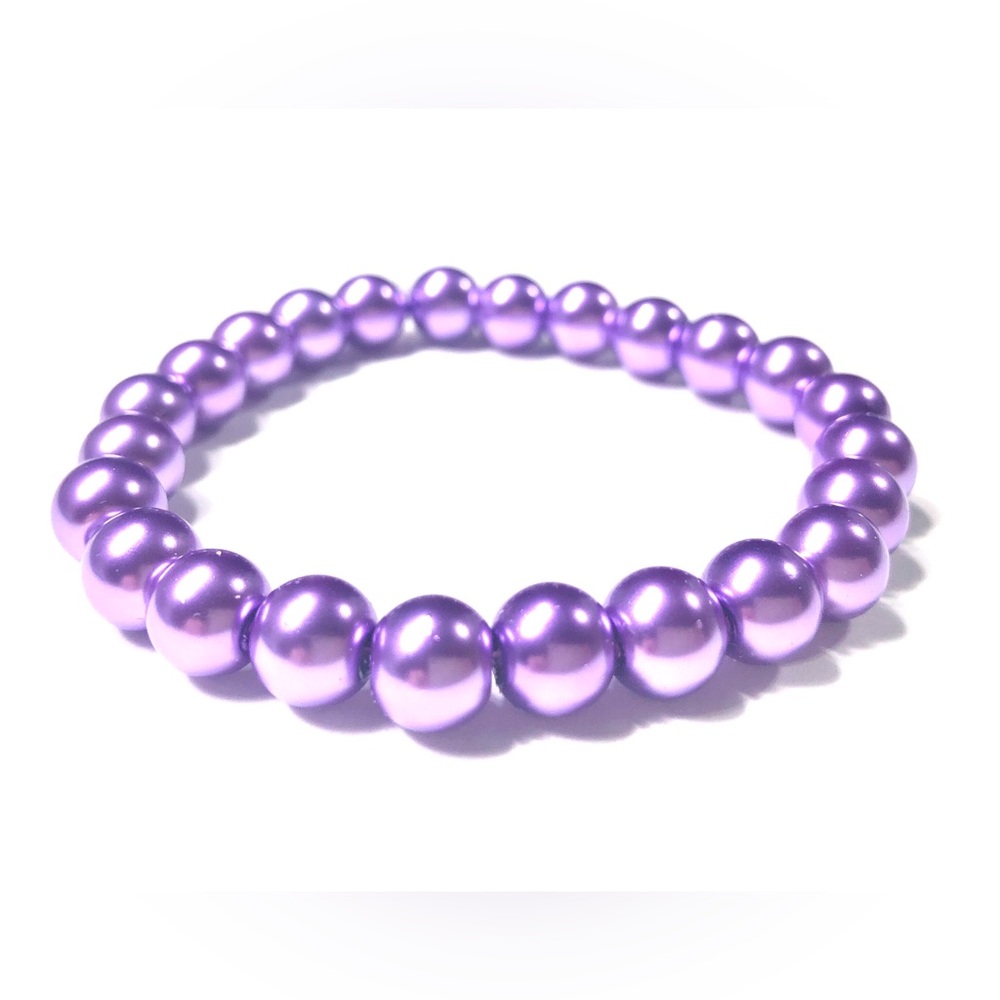 Handmade Purple Glass Pearl Beaded Stretch Bracelet Women Gift